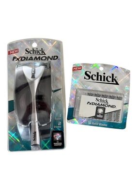 1999 Schick Fx Diamond Razor Handle and 2 Blades + Package of 5 Refill Blades